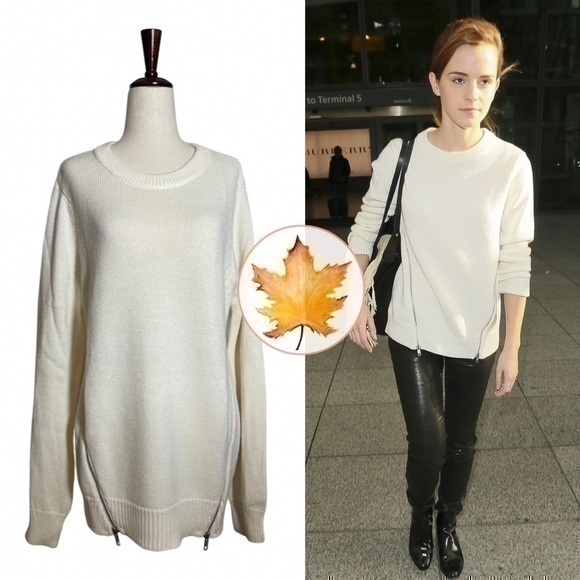 Cut25 By Yigal Azrouel Side Zipper Crewneck Sweater Ivory L Aso Emma Watson